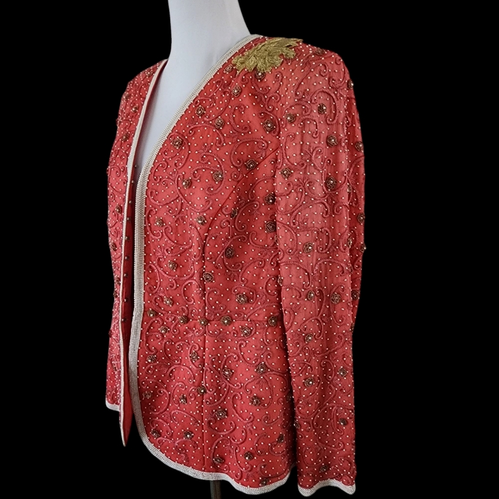 Vintage Couture Silk Formal Jacket Petite Pearls Hand Sewn